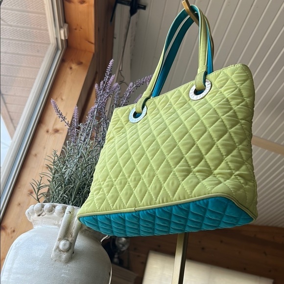 Vera Bradley  CRABTREE & EVELYN Tote Purse Quilted Key Lime Green & Turquoise - Picture 4 of 6